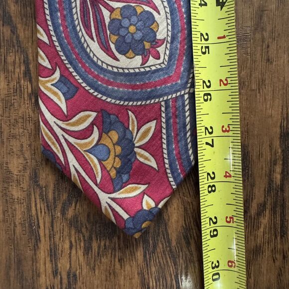 Liberty of London Tie Silk Necktie Burgundy Navy Cream Floral Geometric 58 Inch - Picture 9 of 10